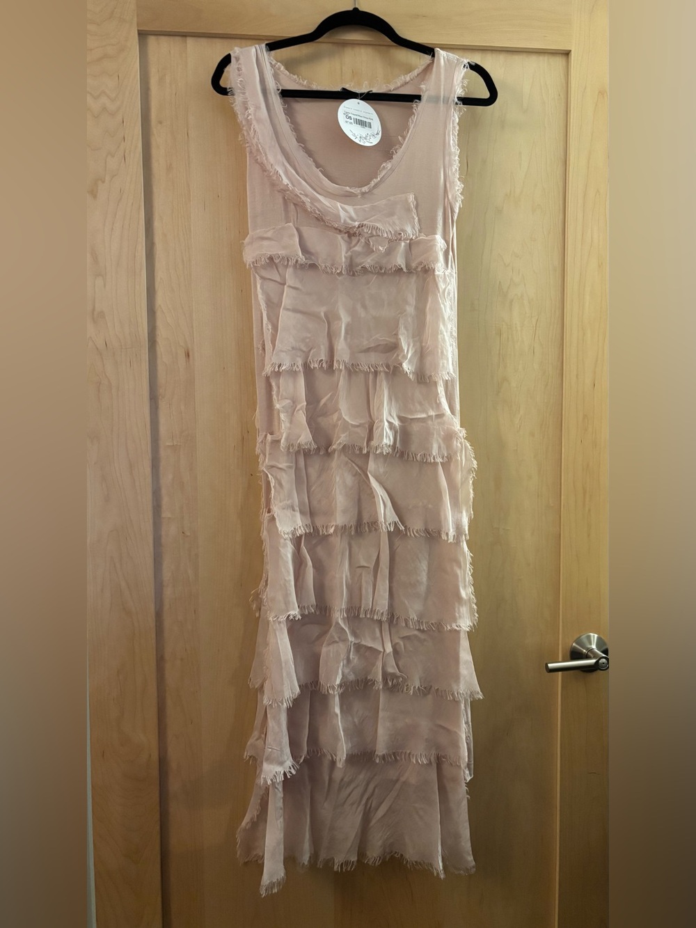 Sleeveless Ruffle Layered Maxi Dress in Blush Pink